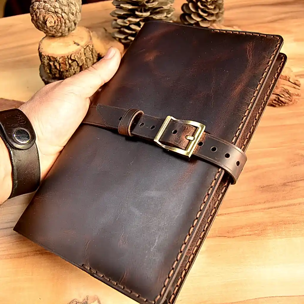 Hakiki Deri Ajanda Kılıfı V-7 El Dikişi Tokalı 16x22