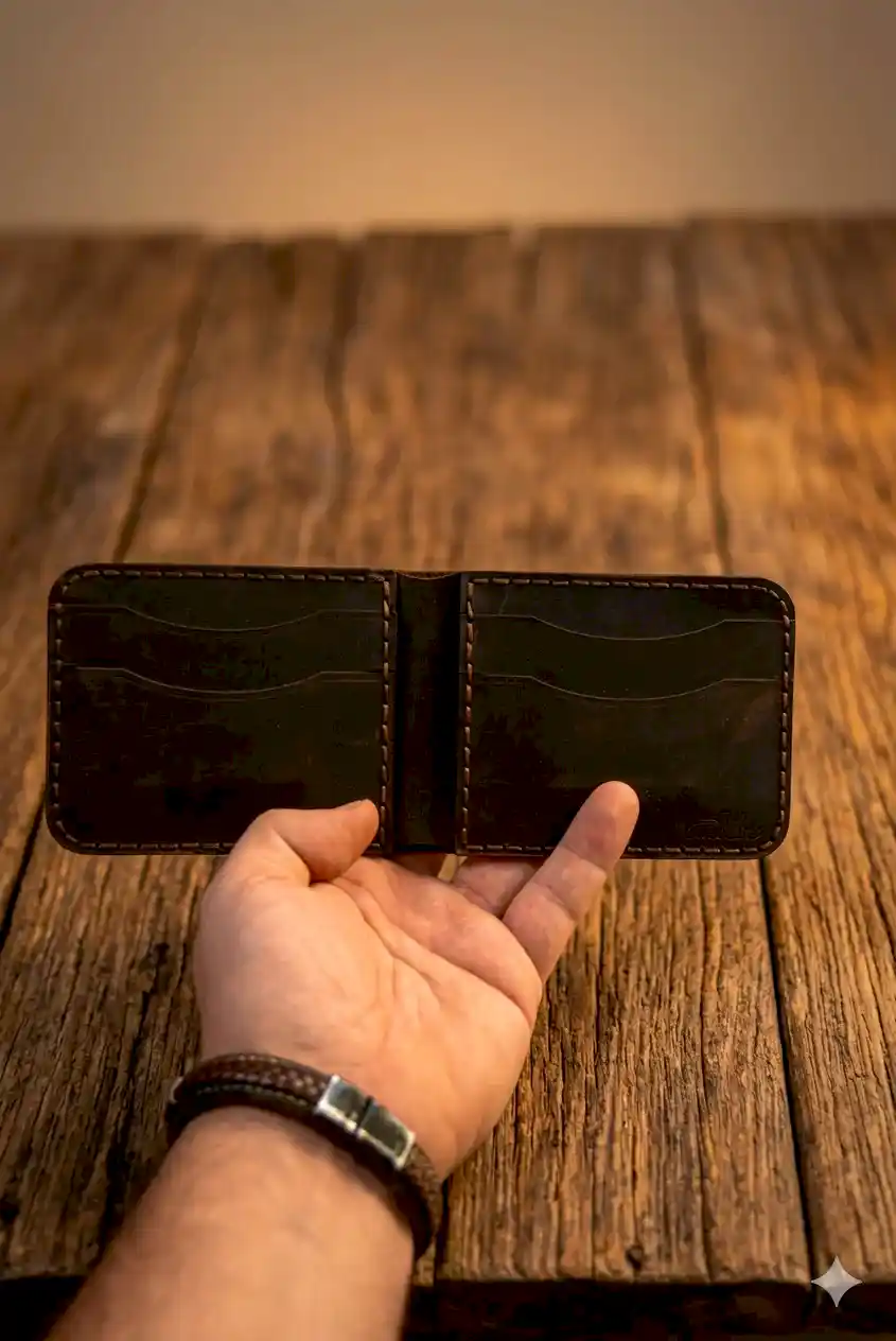 Ares Cüzdan Katlanır Tasarım Hakiki Deri El Yapımı