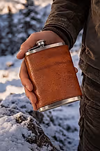 hakiki deri el yapimi çelik matara 8 oz deri kılıflı