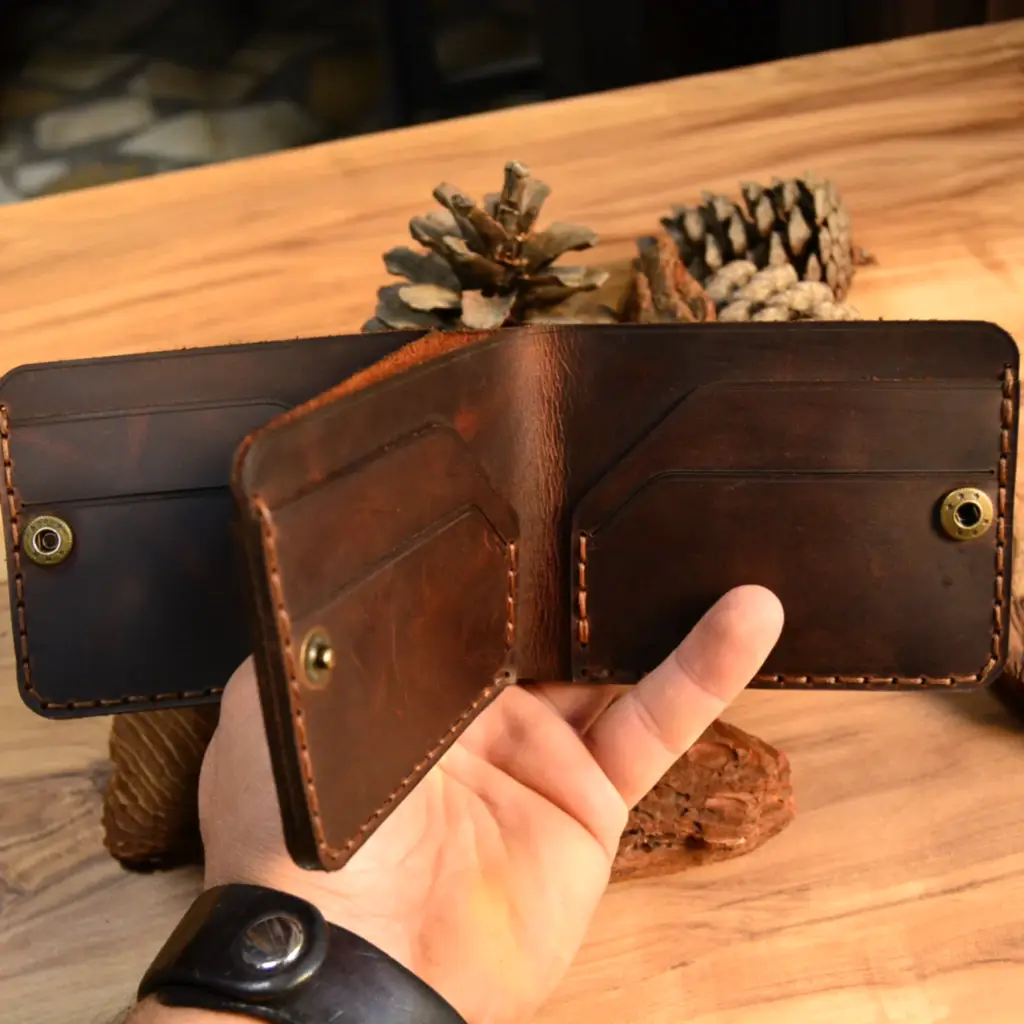 hakiki deri el yapimi cerberus bifold deri cüzdan