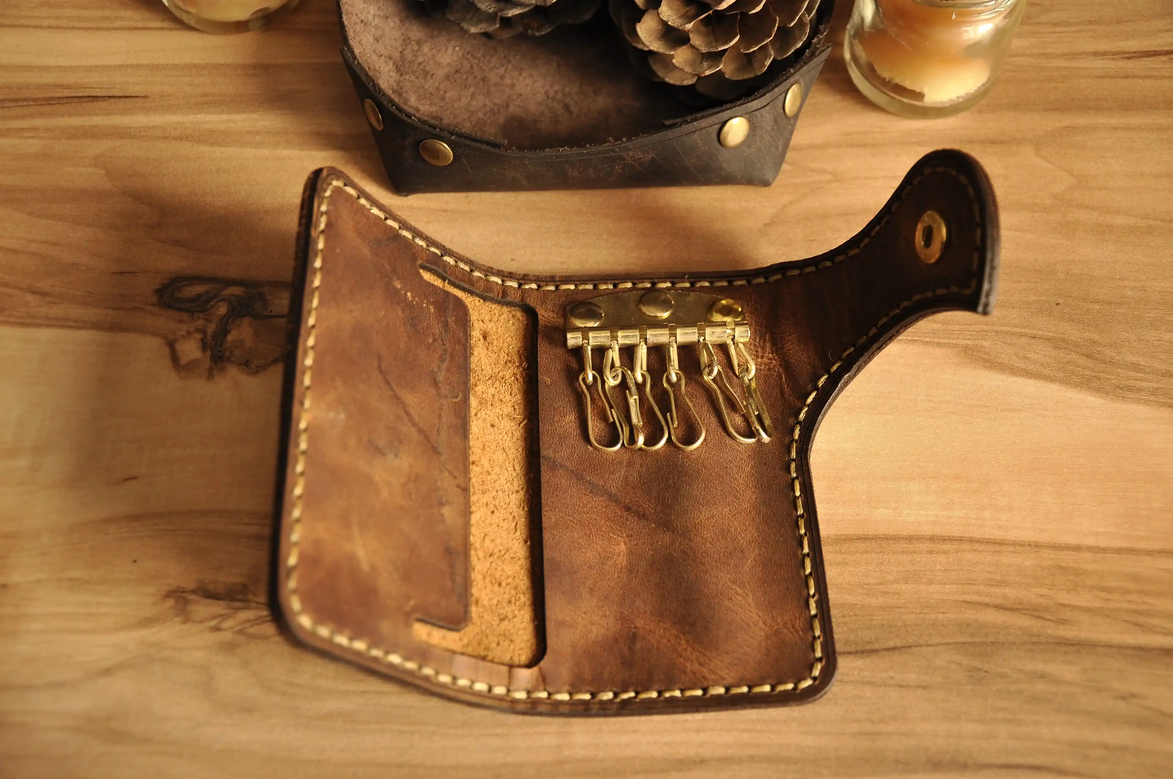 Cowboy Deri Anahtar Organizer Hakiki Deri El Yapımı