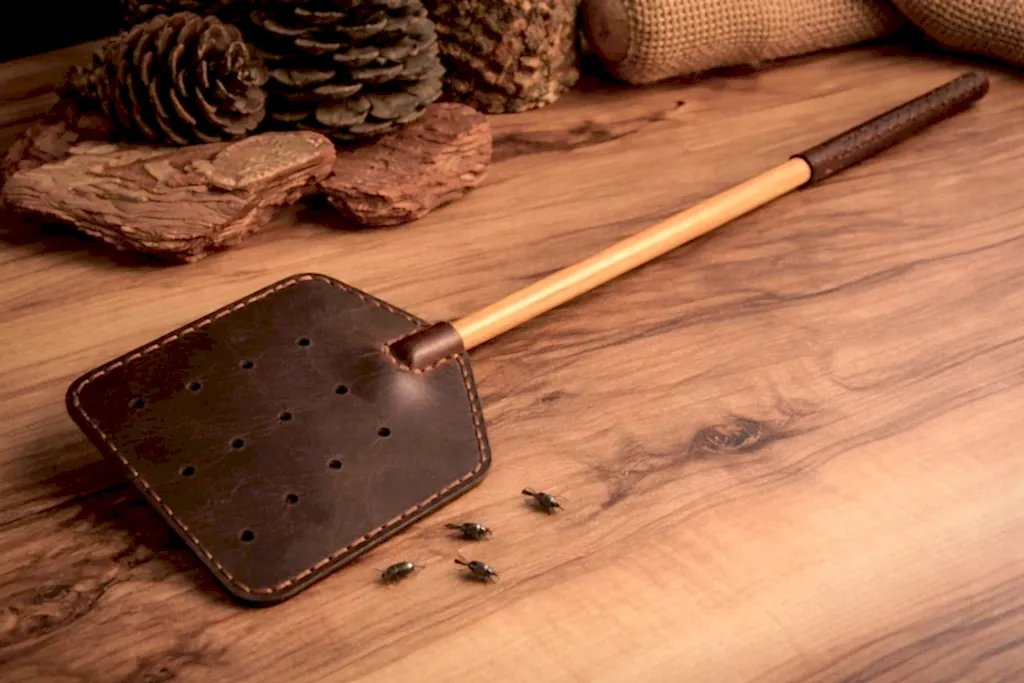 Deri Sinek Sopası Hakiki Deri El Yapımı Ahşap Saplı (Fly Swatter)