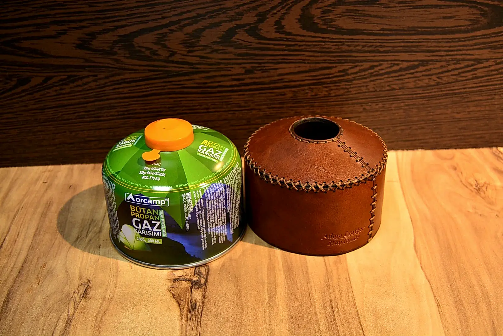 Hakiki Deri Gaz Kartuş Kılıfı El Yapımı 500 ml Kısa