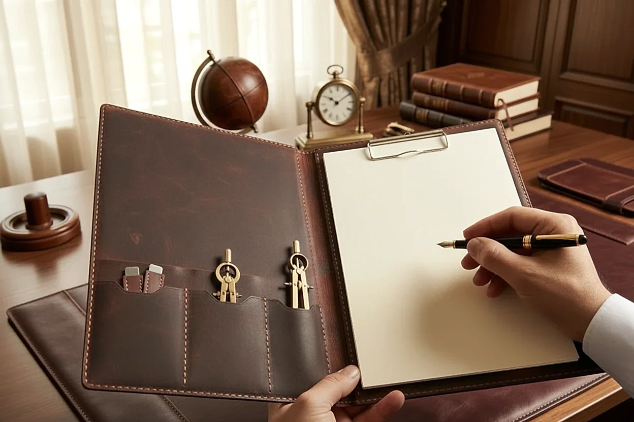 A4 Sekreterlik Clipboard Deri El Yapımı Hakiki Deri Kapaklı