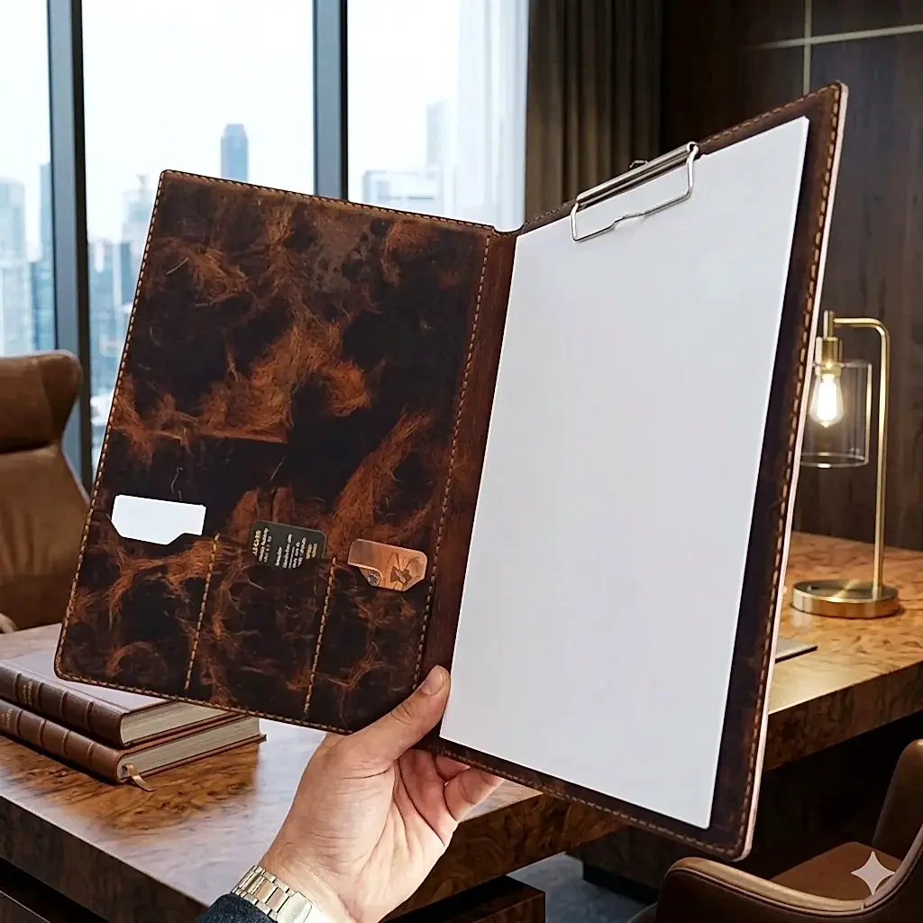 A4 Sekreterlik Clipboard Deri El Yapımı Hakiki Deri Kapaklı