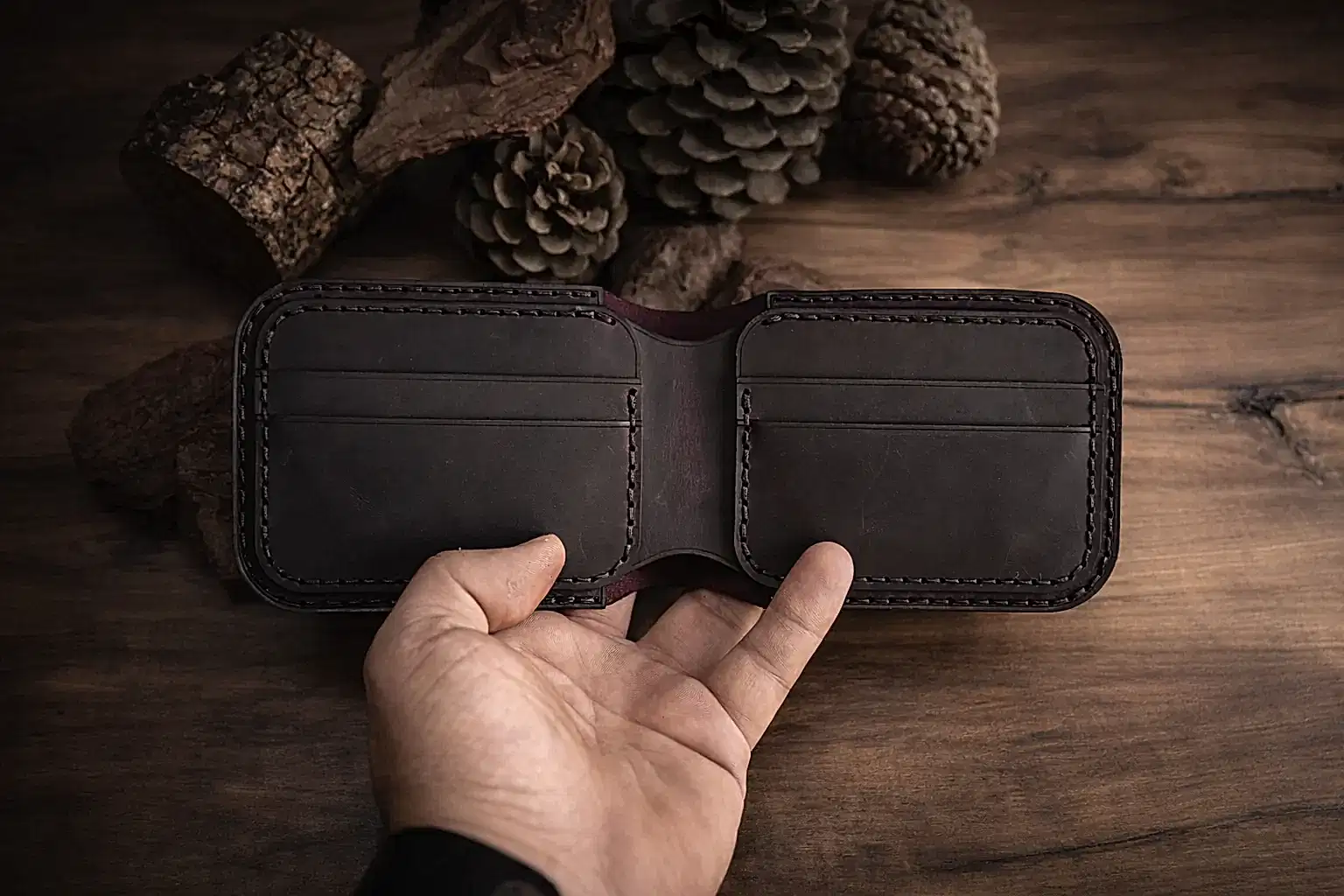 hakiki deri el yapimi hector v-1 bifold deri cüzdan