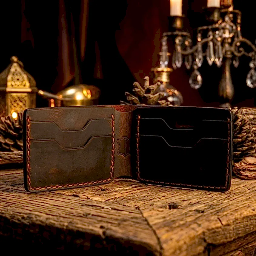 hakiki deri el yapimi ısm v-1 bifold deri cüzdan