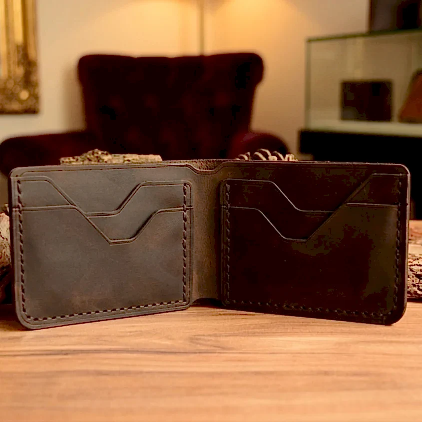 hakiki deri el yapimi ısm v-2 bifold deri cüzdan