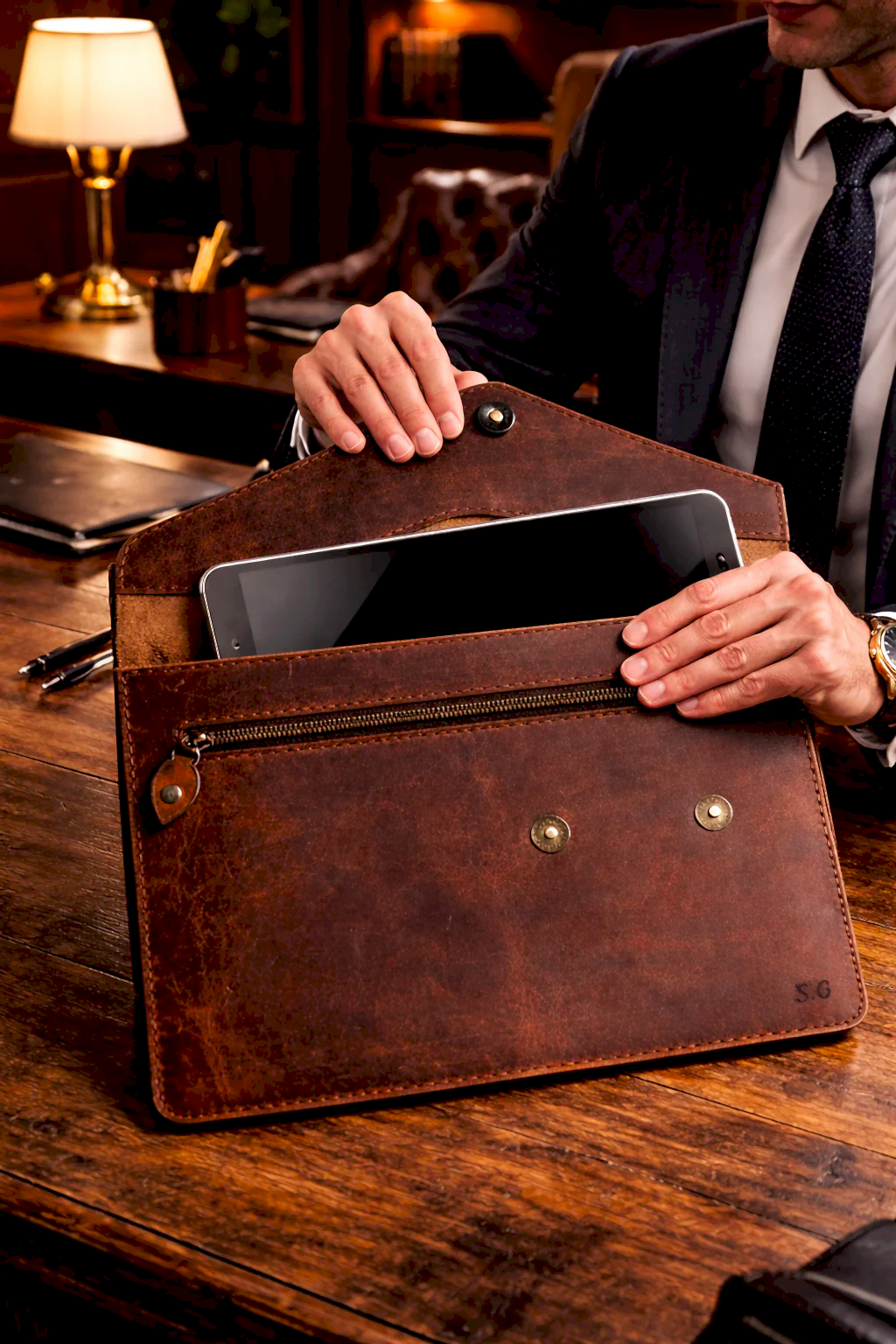 Rainbow Tablet Laptop Kılıfı Deri El Yapımı Hakiki Deri