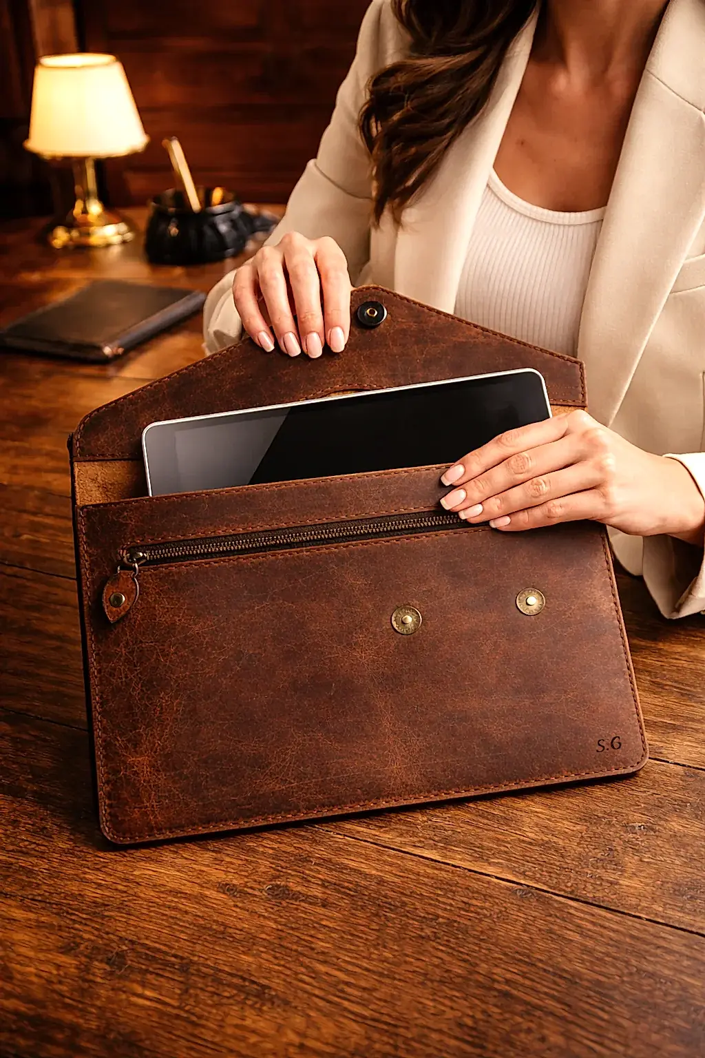 Rainbow Tablet Laptop Kılıfı Deri El Yapımı Hakiki Deri
