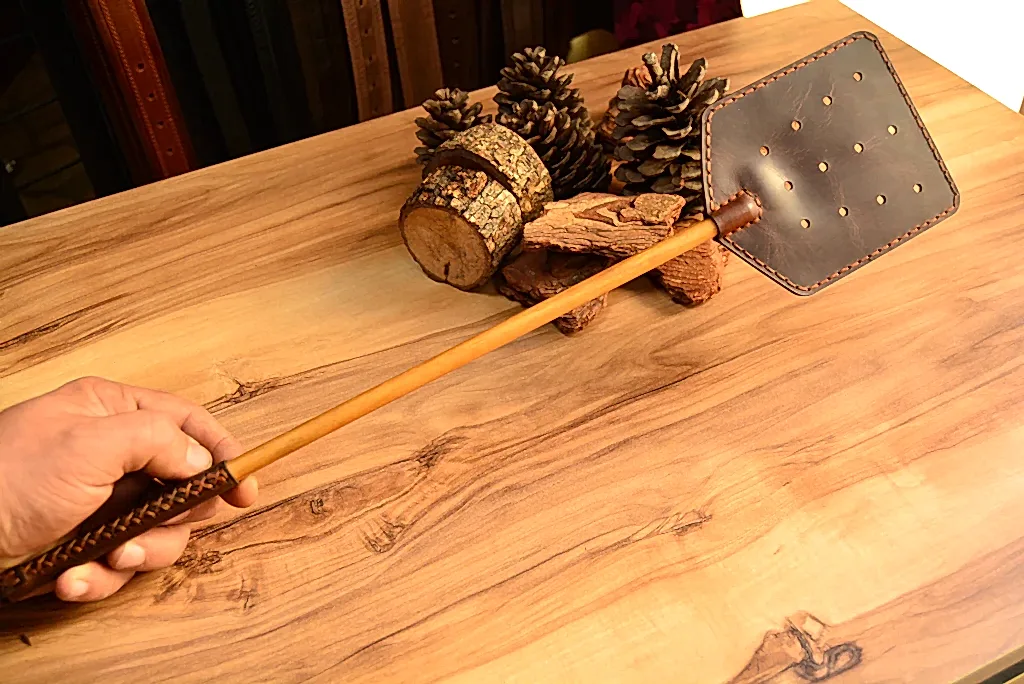 Deri Sinek Sopası Hakiki Deri El Yapımı Ahşap Saplı (Fly Swatter)