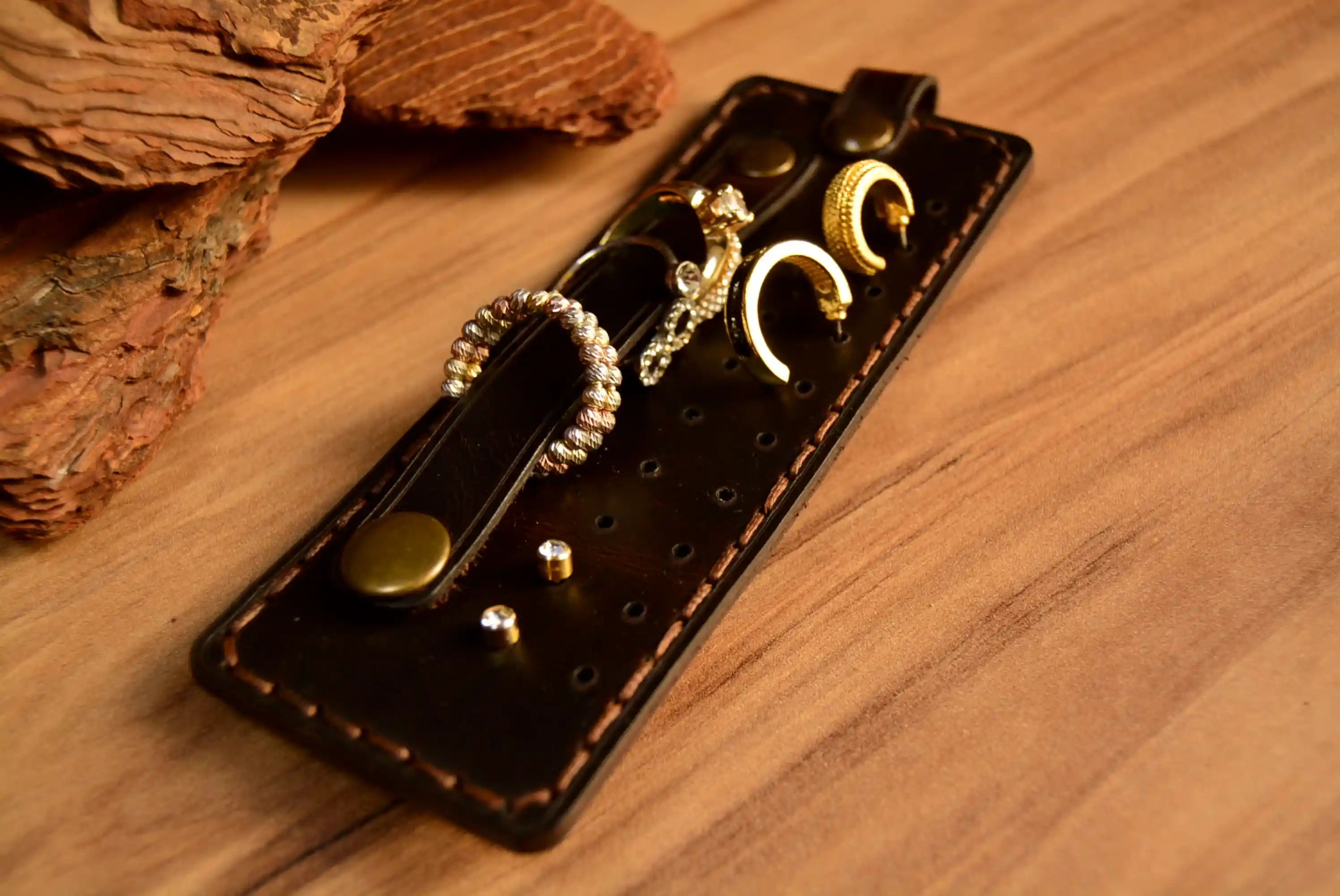 Hakiki Deri Takı Mini Organizer El Yapımı Kompakt