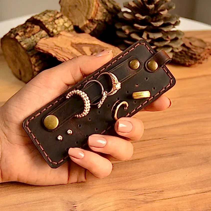 Hakiki Deri Takı Mini Organizer El Yapımı Kompakt