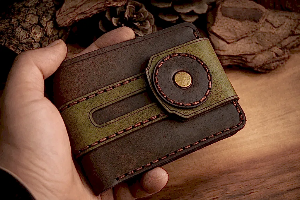 hakiki deri el yapimi western bifold v-1 cüzdan